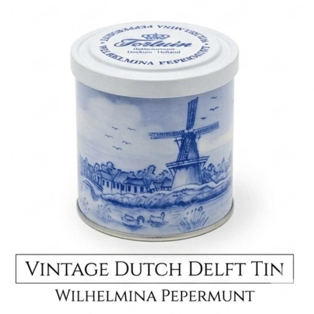 Vintage Fortuin Wilhelmina Pepermunt Tin Delft Blue Style Windmill Dutch 4.5